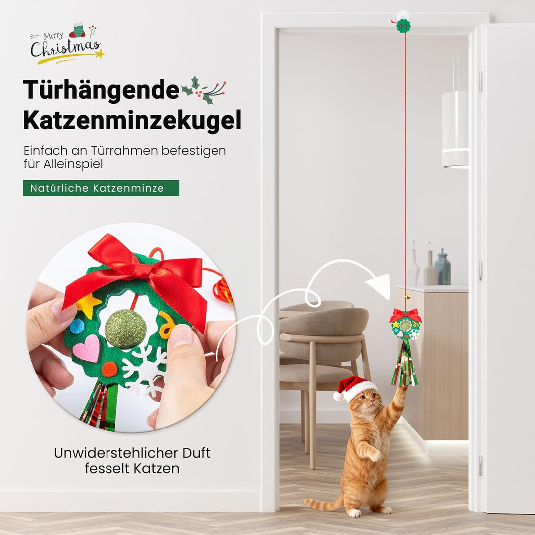 4 Stück Katzen Spielzeug Weihnachten Set - Interaktives Katzenangel Katzenspielzeug-Stab und Katzens