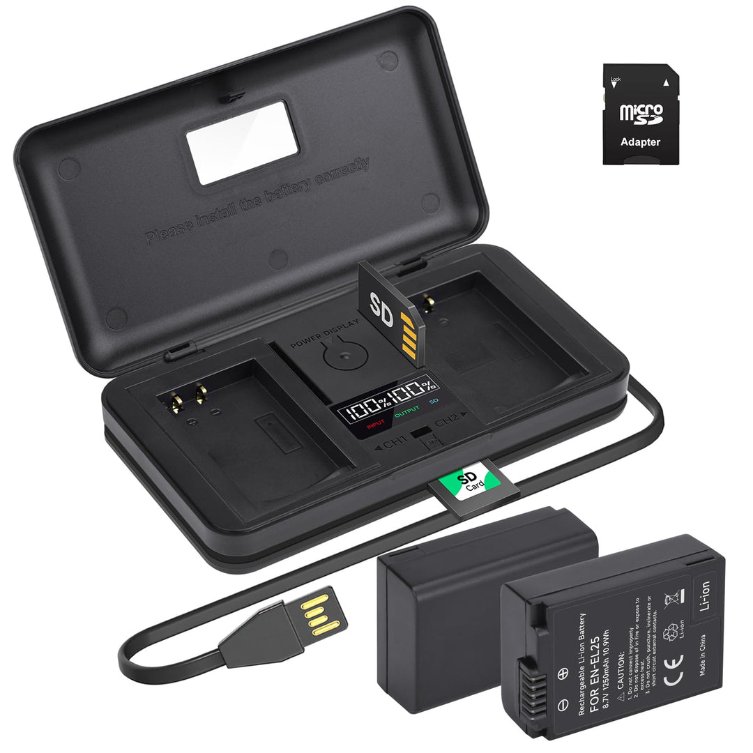 2 Pack ENEL25 ENEL25A Akkus mit LCD Multifunktions Ladegerät Koffer für Nikon Z Serie, Z50, Z30, Z 5