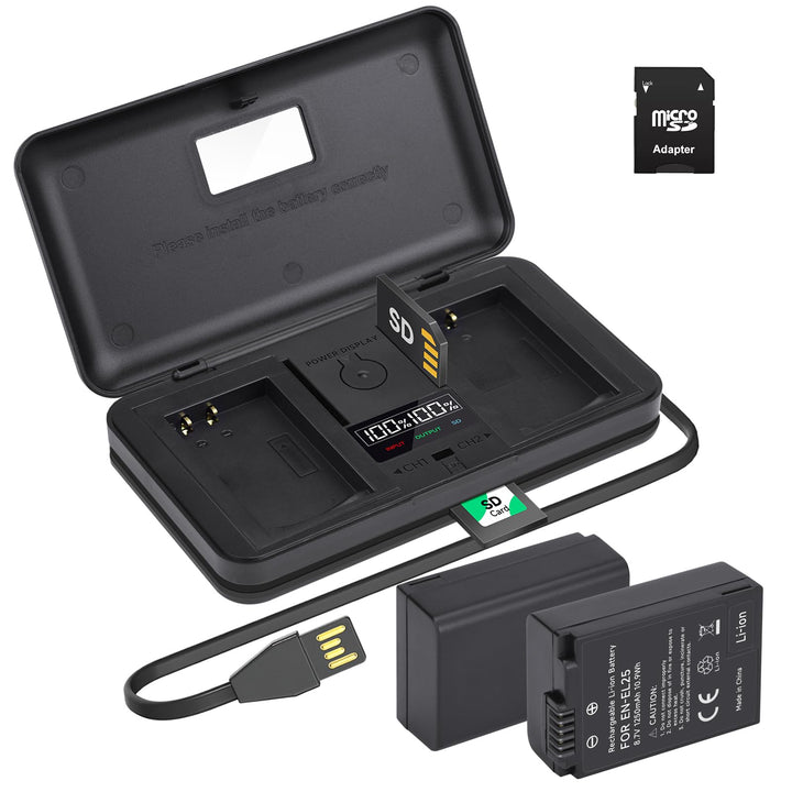 2 Pack ENEL25 ENEL25A Akkus mit LCD Multifunktions Ladegerät Koffer für Nikon Z Serie, Z50, Z30, Z 5