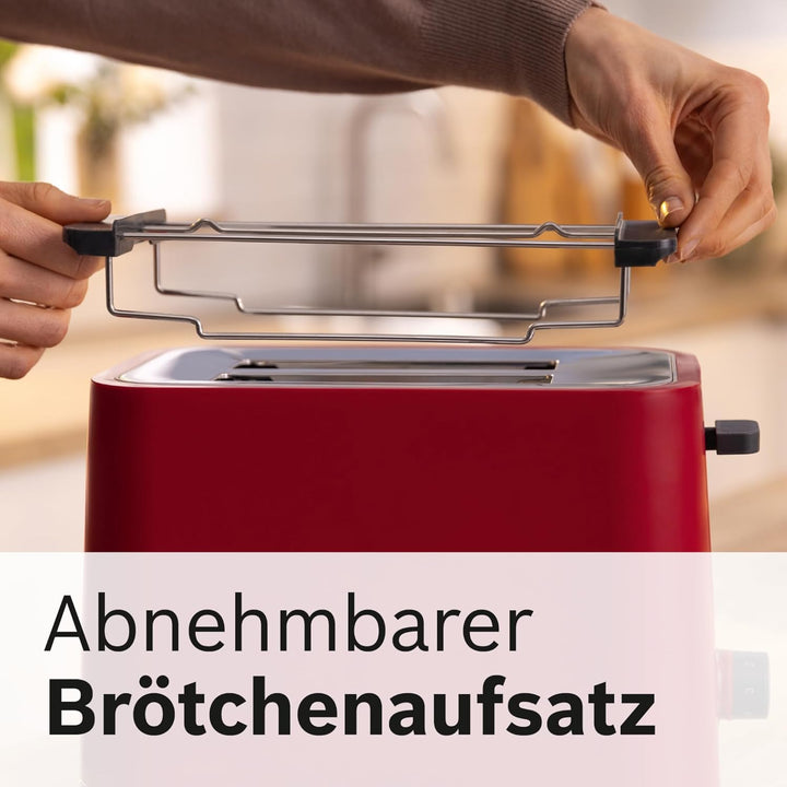 Bosch Kompakt Toaster MyMoment TAT3M124, entnehmbarer klappbarer Brötchenaufsatz, mit Auftaufunktion
