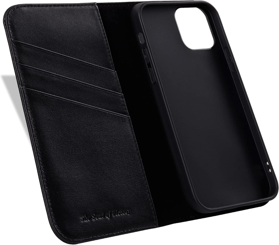 VISOUL iPhone 13 Hülle, Handyhülle [100% Karbonfaser-Leder] [RFID Schutz] [Schützt vor Stoss] [Stand