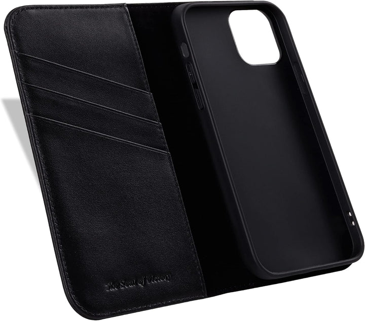 VISOUL iPhone 13 Hülle, Handyhülle [100% Karbonfaser-Leder] [RFID Schutz] [Schützt vor Stoss] [Stand