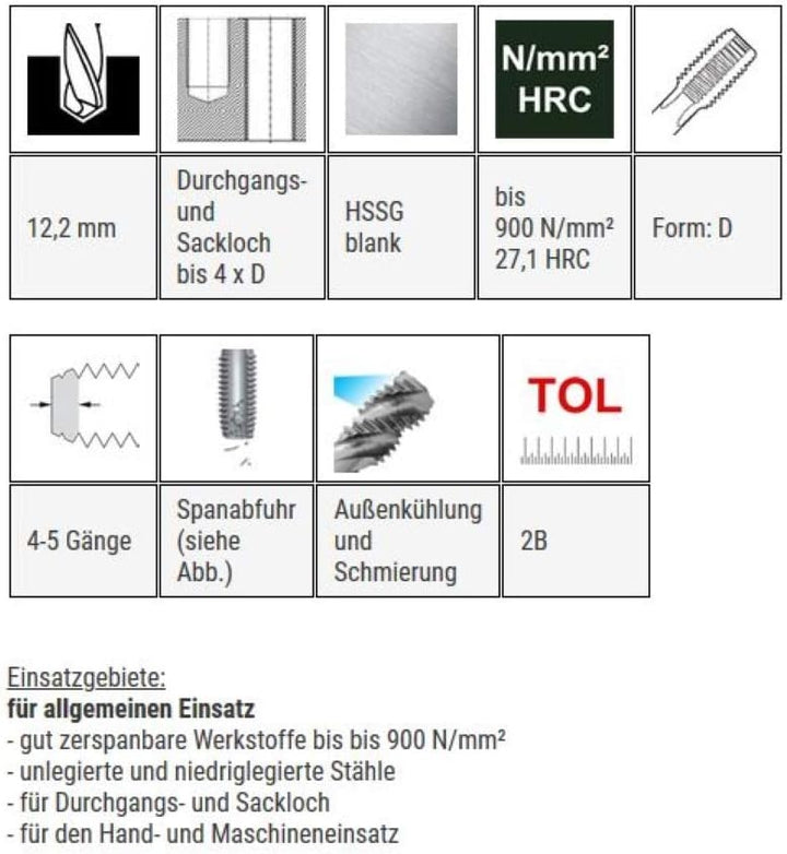 BAER Einschnittgewindebohrer Form D - UNC 9/16 x 12 - HSSG Gewindeschneider, Gewindebohrer - Handgew