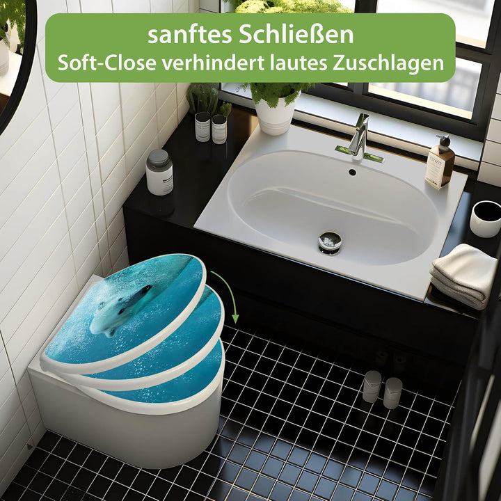 banjado Toilettendeckel mit Absenkautomatik 44,5x37cm - Soft Close Toilettensitz - WC Sitz mit Absen