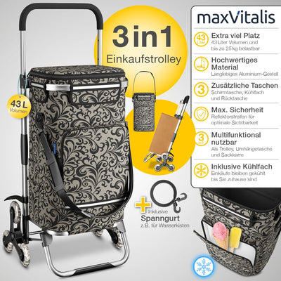 maxVitalis Einkaufstrolley Treppensteiger mit Kühlfach, Einkaufsroller klappbar, Shopping Trolley hö