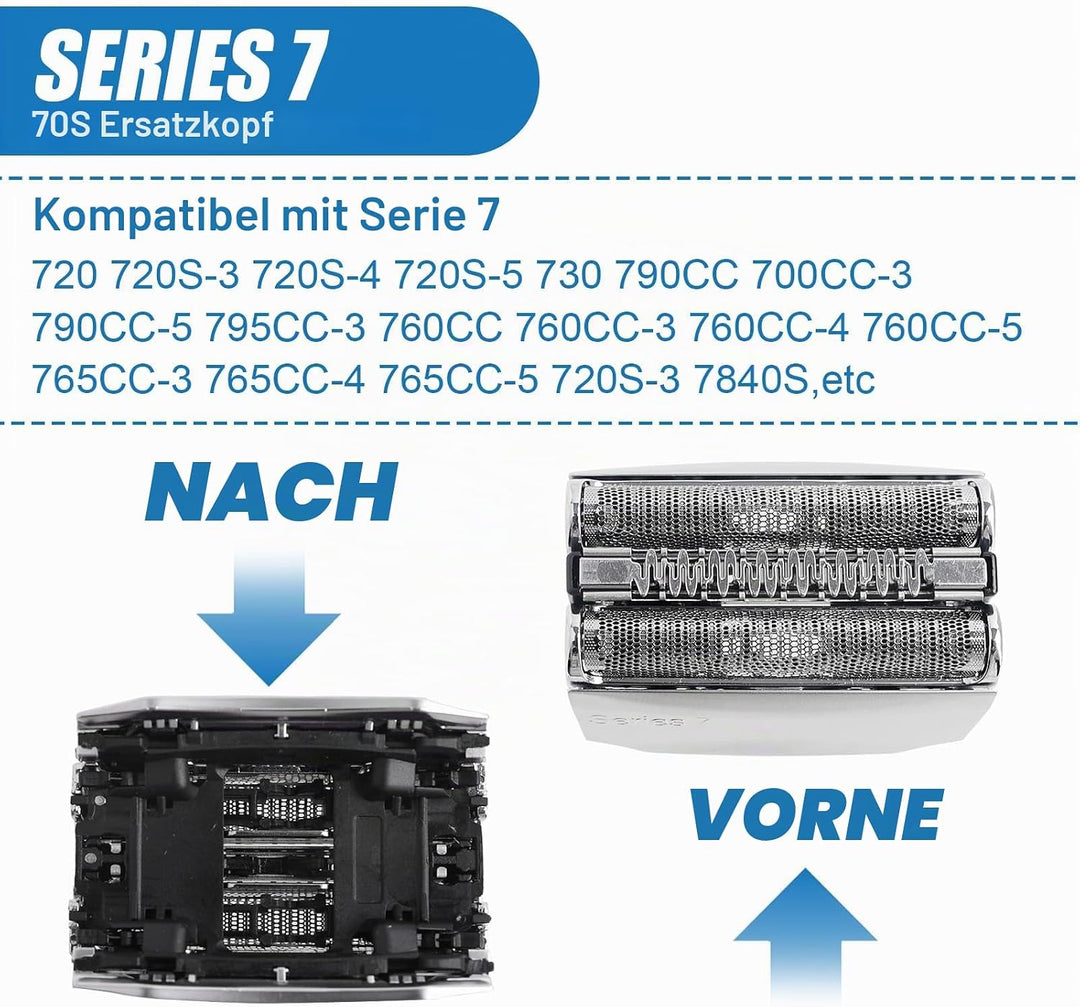3 Stück 70S Series 7 Ersatzkopf Kompatibel mit Series 7 Elektrorasierer Scherkopf Folie und Cutter R