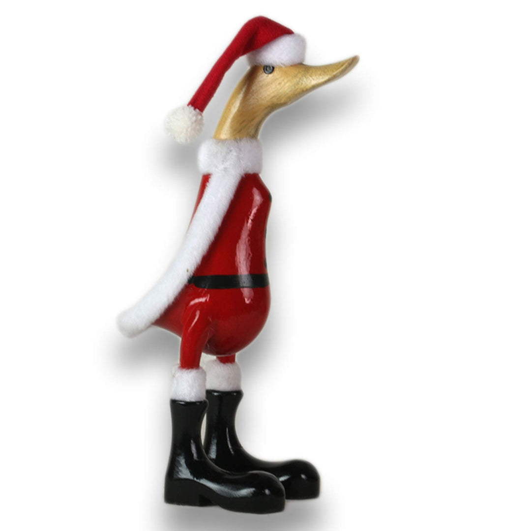 ART-CRAFT Holz Ente Lauf Ente Gartendeko Figur aus Bambus Wurzel und Teak Holz Santa Claus handbemal