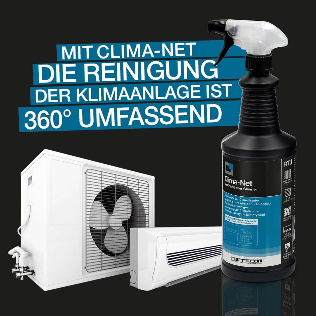 ERRECOM Kit zur Reinigung der Klimaanlage, enthält 1-L Clima-Net Reiniger für Klimaanlagen, Filter,
