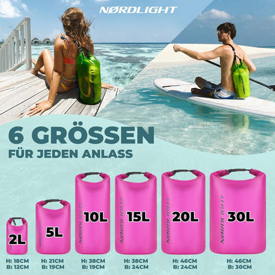 Nordlight Dry Bag wasserdichte Tasche - 2l 5l 10l 15l 20l 30l Liter | Wasserfester Packsack Seesack