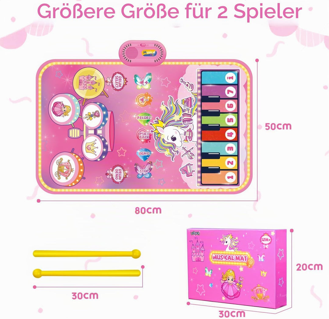 Lobyoh Baby Spielzeug 1 Jähr, 2-in-1-Musikmatte Piano Matte für Kleinkinder, Trommelspielzeug, Prinz