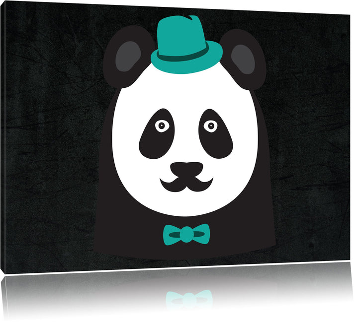 Hipster Panda schwarz, Format: 100x70 auf Leinwand, XXL riesige Bilder fertig gerahmt mit Keilrahmen