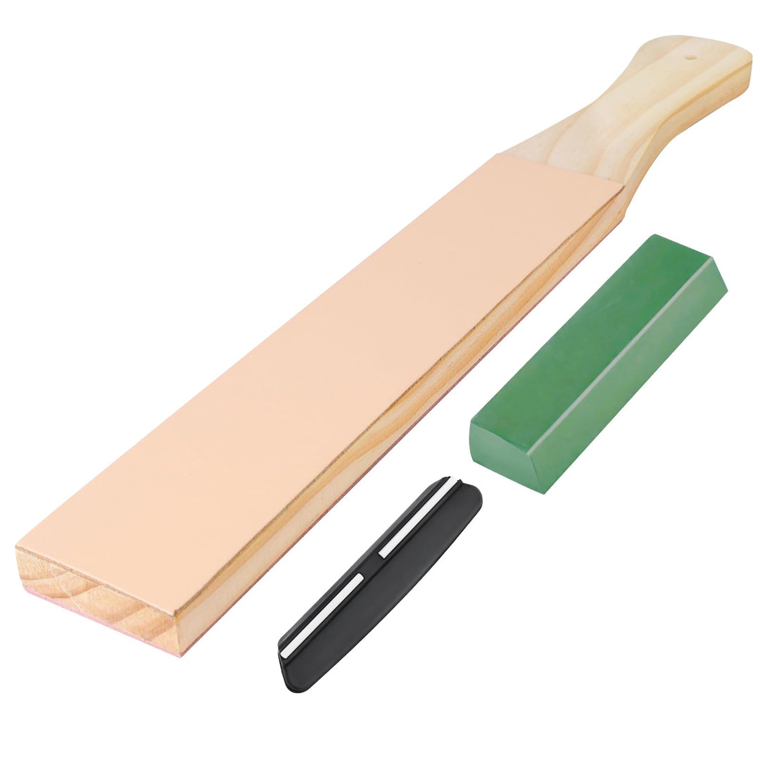 Streichriemen Set,Leder Abziehsteine, mit Polierpaste und Winkelführung, Doppelseitiger Leder-Streic
