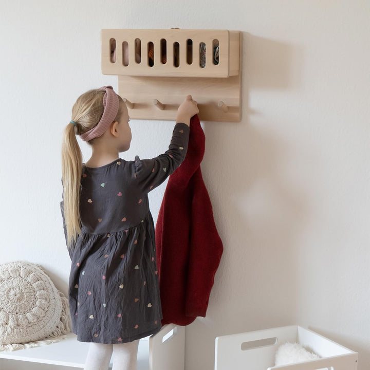 Ehrenkind® Kindergarderobe | Aus robusten Holz | Garderobe Kinder | Gross Natur Kleiderhaken Kinder