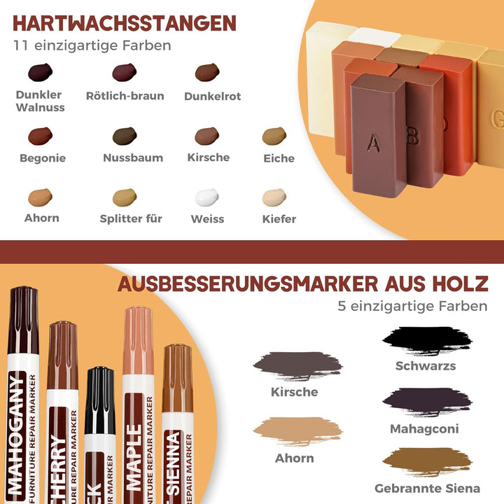 NYBQ Laminat Reparaturset, 24 Stück Holz Parkett Reparaturset Neuem Upgrade-Schmelzwerkzeug, 11 Farb