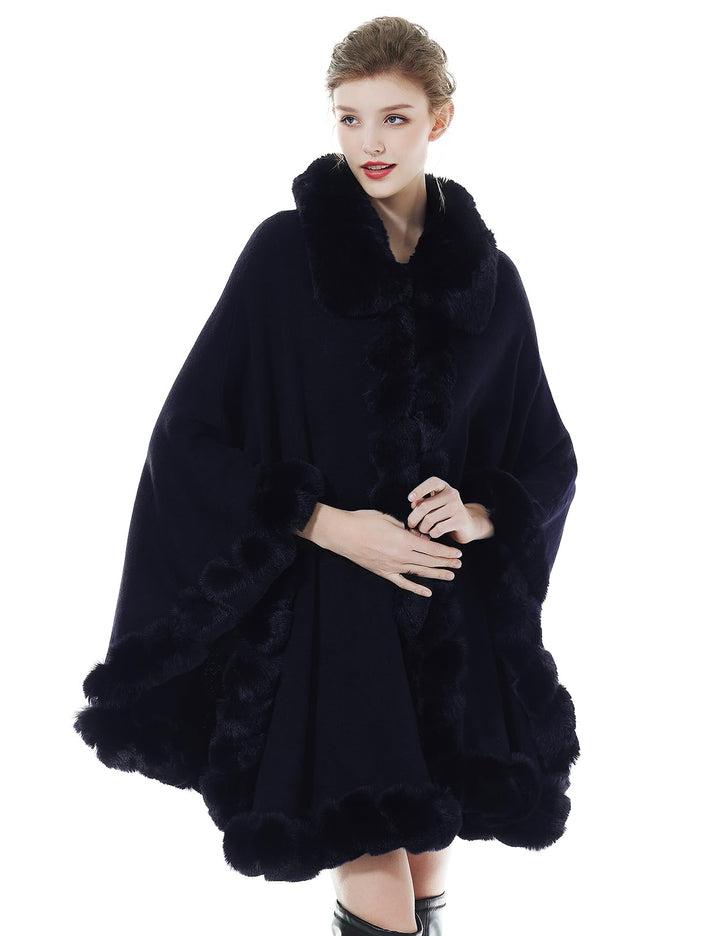 BEAUTELICATE Kunstpelz Poncho Cape Strick Damen Winter Kunstfell Stola Schal Cape Cardigan Warm mit