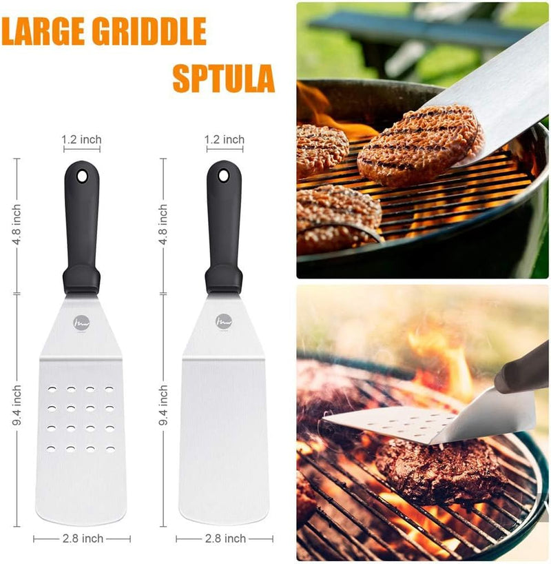 Huolewa Grillspachtel Set, Edelstahl 9 Pcs Flat-Top-Grillbesteck Set, Profi BBQ Zubehör Grillwender