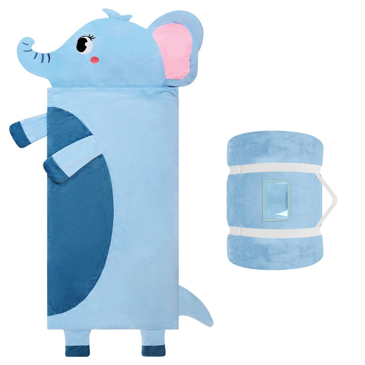Schlafsack Kinder mit Kissen Abnehmbar,Warm Flausch Elefant Kinderschlafsack Doppelter Reissverschlu