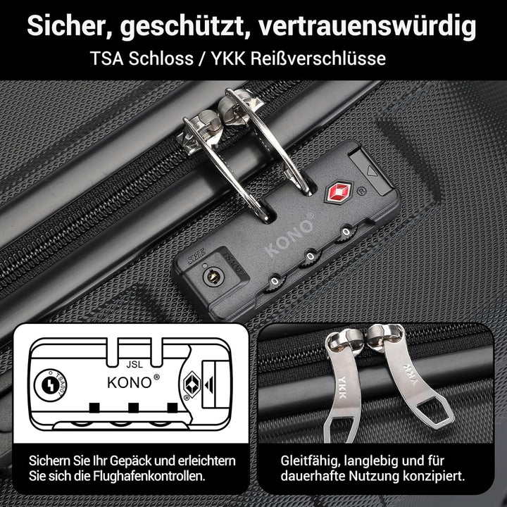KONO Koffer Trolley Reisekoffer aus ABS+PC – Leichter Hartschalenkoffer mit 4 Zwillingsrollen und TS