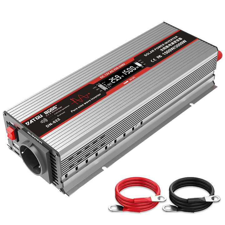 DATOUBOSS Wechselrichter 24v auf 230v Reiner Sinus 1500W/3000W Spannungswandler mit LCD-Display,USB