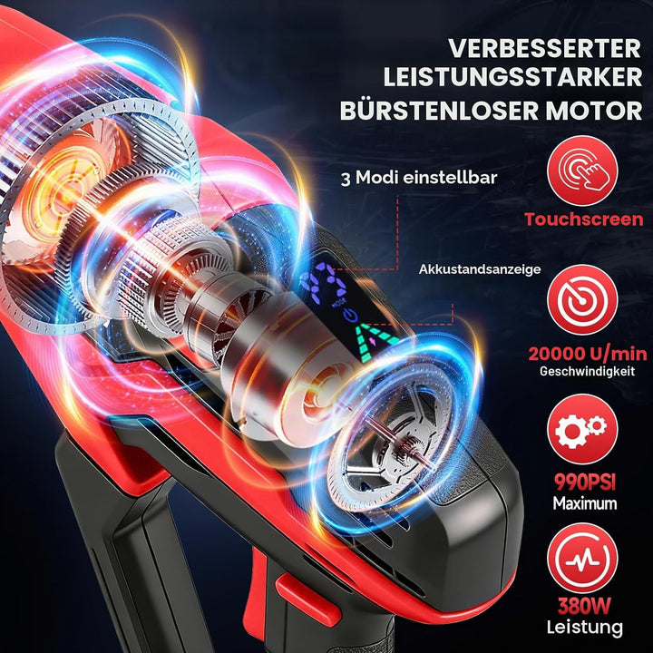 Akku-Hochdruckreiniger, kompatibel mit Milwaukee 18 V, 990 PSI bürstenloser Handwäscher mit 6-in-1-D