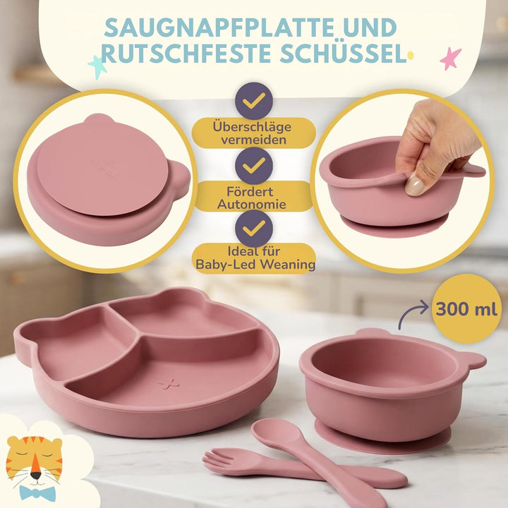 Baby Geschirrset | 12 Stücke | Baby Teller Set | Baby Geschirrset mit Saugnapf | Baby Geschirr | BPA