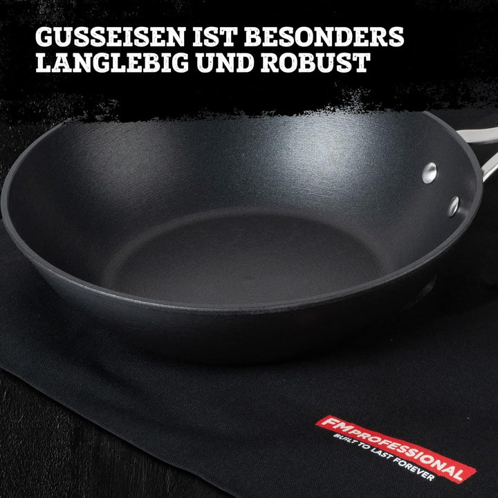 FMprofessional Force Wokpfanne aus Gusseisen 28 cm – Bratpfanne mit hochwertiger Antihaftbeschichtun