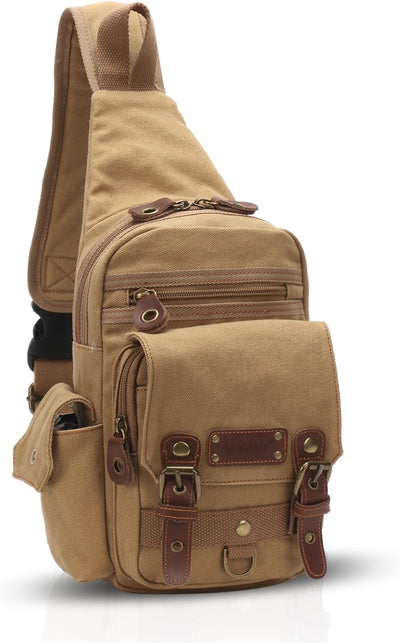 FANDARE Sling Bag Messenger Bag Schulterrucksack Umhängetasche Kleine Sporttasche Canvas Khaki, Khak