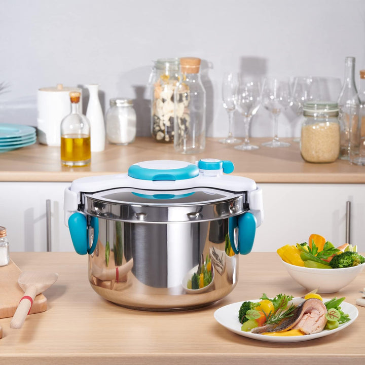 Seb ClipsoMinut'Easy + Blau, 6 l, Klappgriffe, Induktion, Schnellkochtopf, 100 Rezepte, einfach zu b