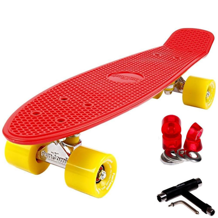 FunTomia Skateboard 57cm Mini-Cruiser Board mit T-Tool, ABEC-9 Kugellager, LED Rollen, Kinder Anfäng