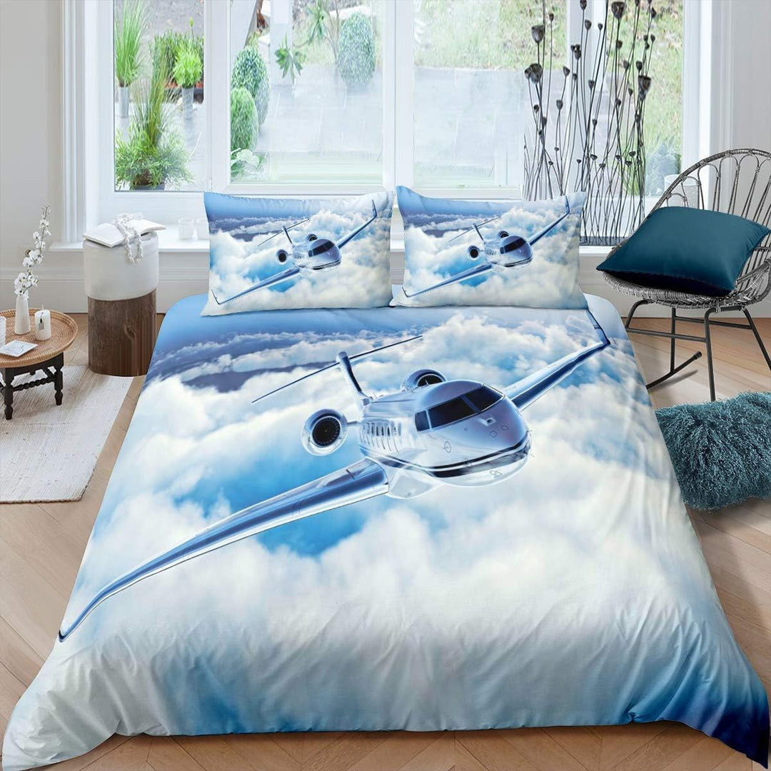 Homemissing Flugzeug Betten Set Flugzeug Drucken Bettwäsche Set 135x200cm für Kinder Jungen Mädchen