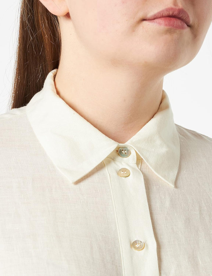 Seidensticker Damen Kleid - Blusenkleid - Midi - Hemdblusenkragen - 3/4 Arm - 100% Leinen 40 Egret,