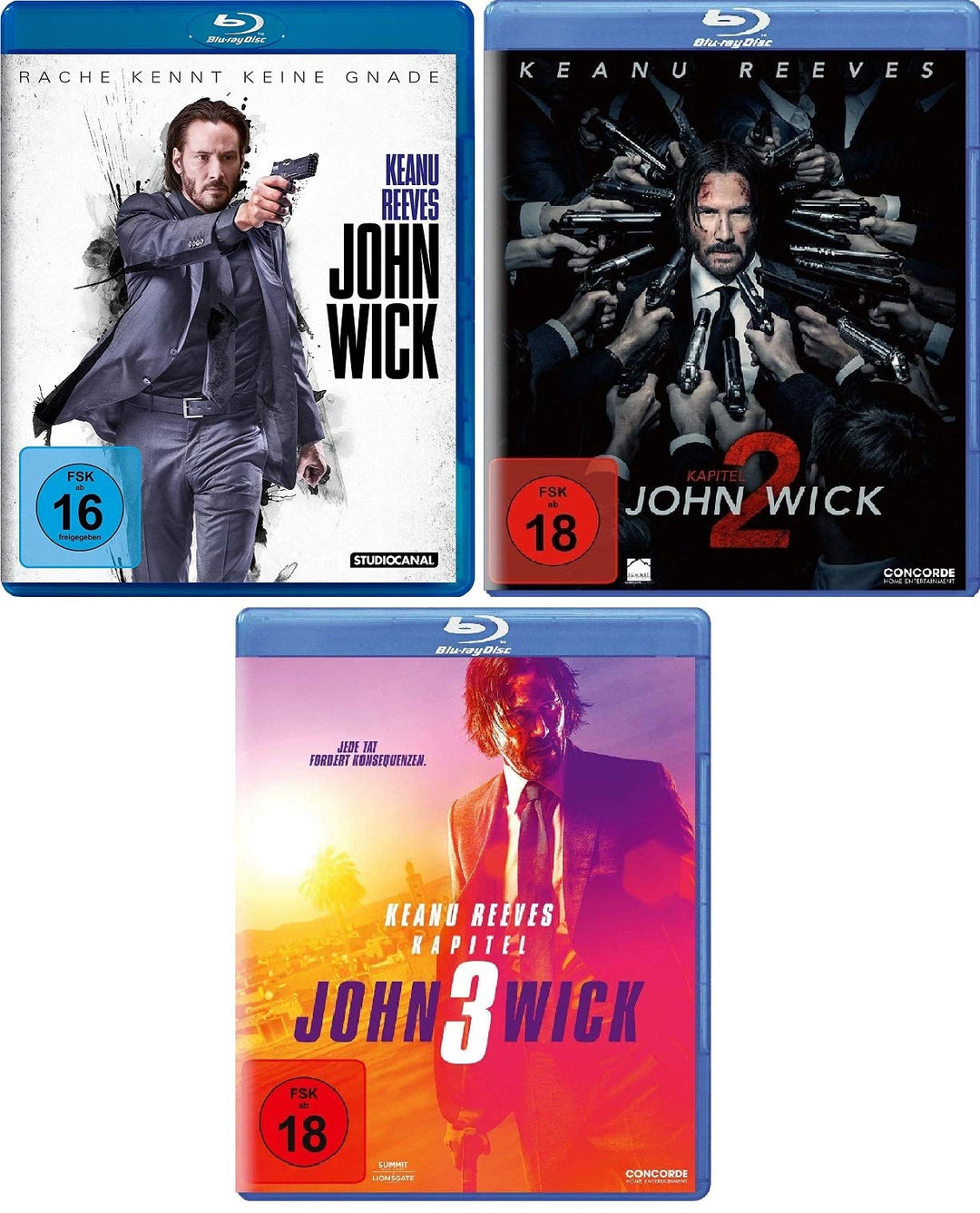 John Wick 1 + Kapitel 2 + Kapitel 3 im Set - Deutsche Originalware [3 Blu-rays], DVD