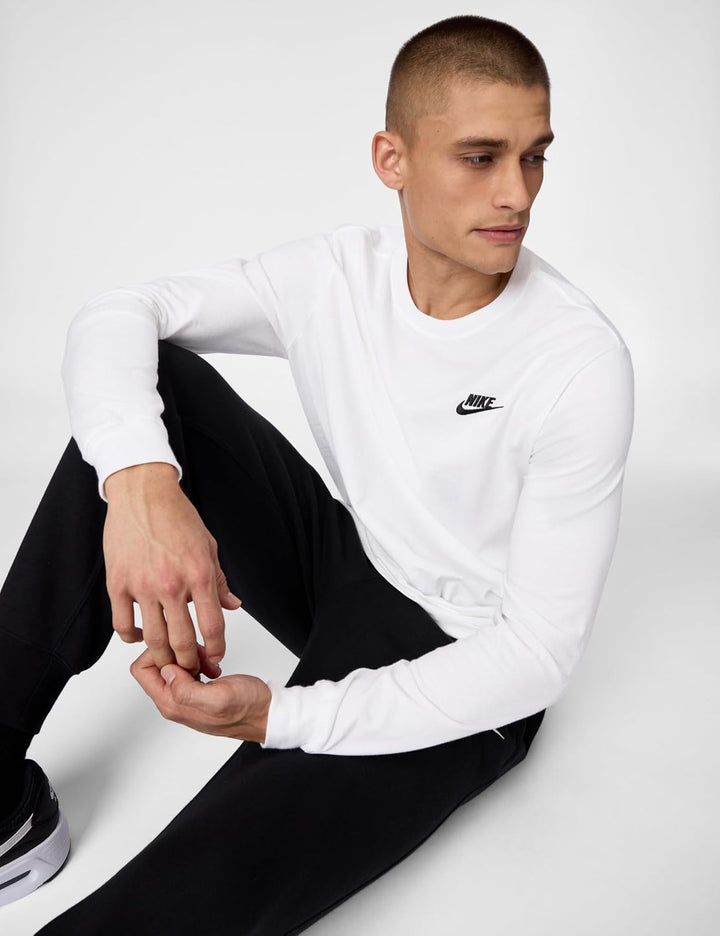 Nike Herren M NSW CLUB TEE - LS Langarm T-shirt XS Weiss / Schwarz, XS Weiss / Schwarz