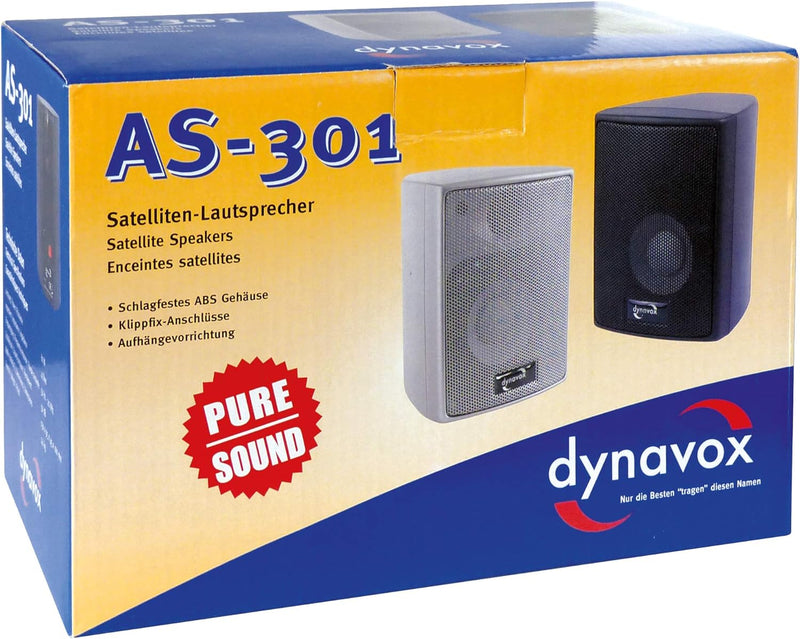 Dynavox AS-301 Satelliten-Lautsprecher, Paar, für Heimkino oder Büro, kompakte Surround-Box, Wandmon