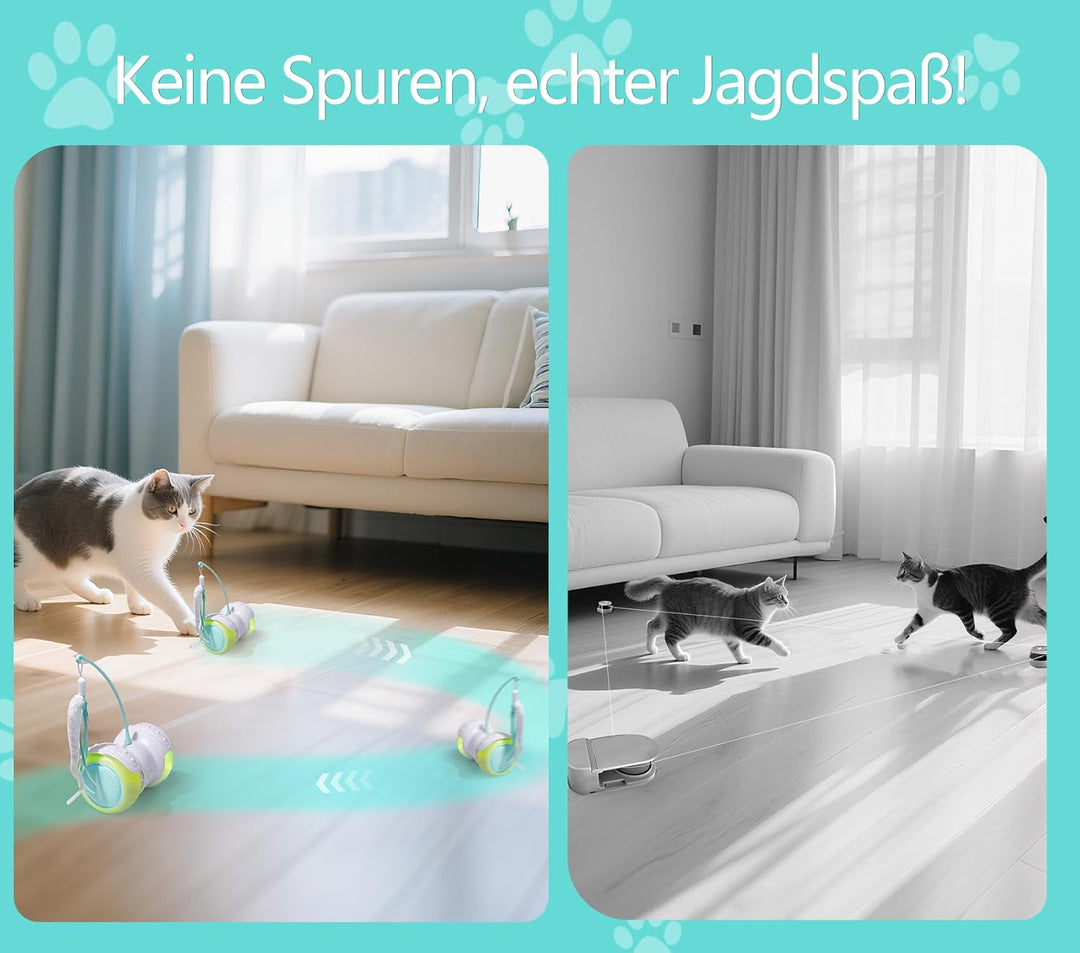Interaktives Katzen-Spielzeug Auto: 360°Freilauf-Funktion,2 Kamillenminze-Federn,Auto/Manuell - Modu