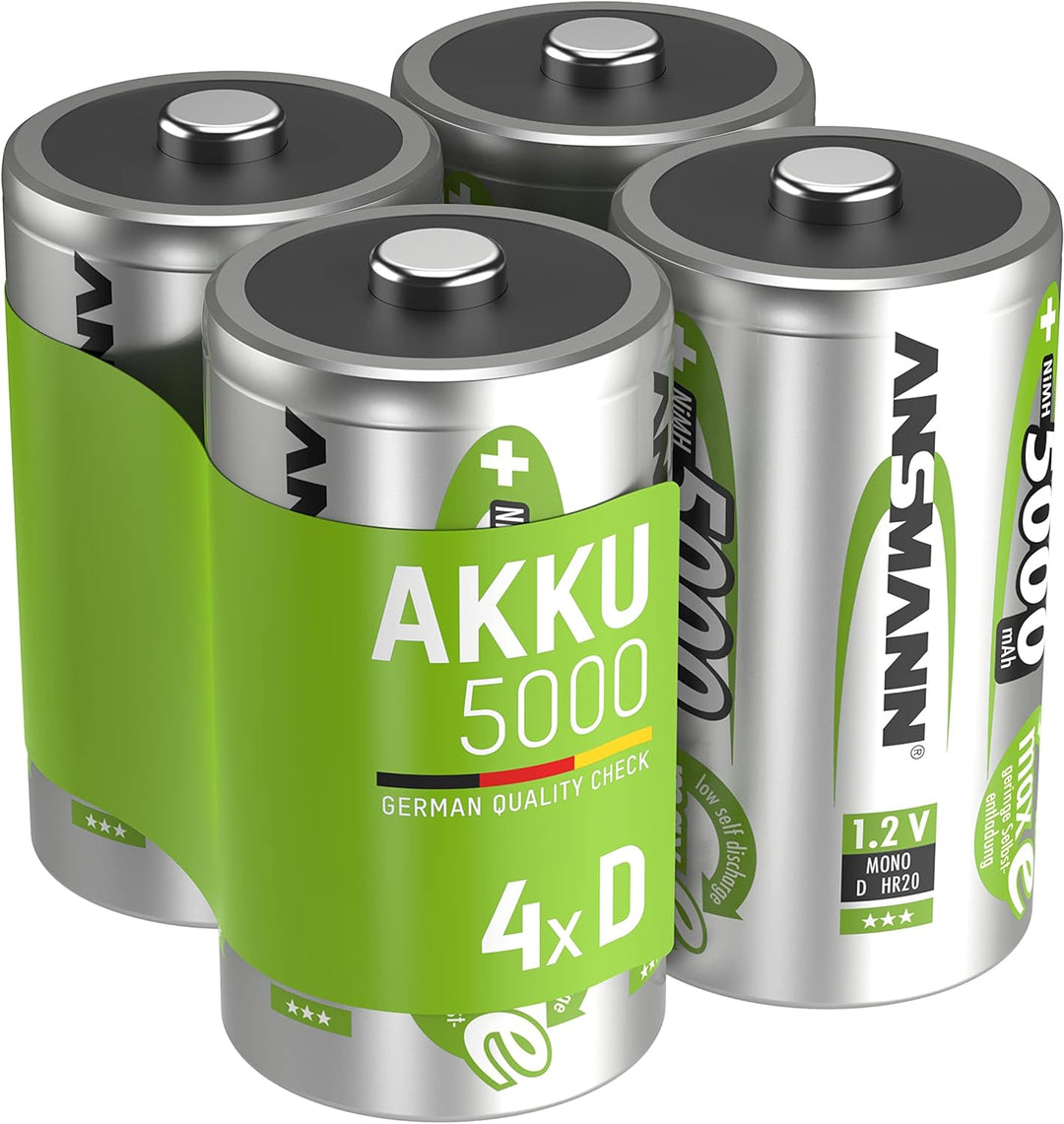 ANSMANN Akku Mono D 5000 mAh NiMH 1,2 V (4 Stück) - Mono D Batterien wiederaufladbare Zellen, maxE s