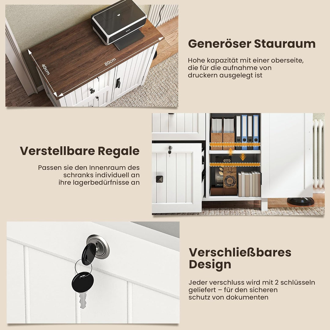 Pamapic Aktenschrank Holz Abschliessbar mit 2 Schubladen, Büroschrank für Formate Letter/Legal/A4, B