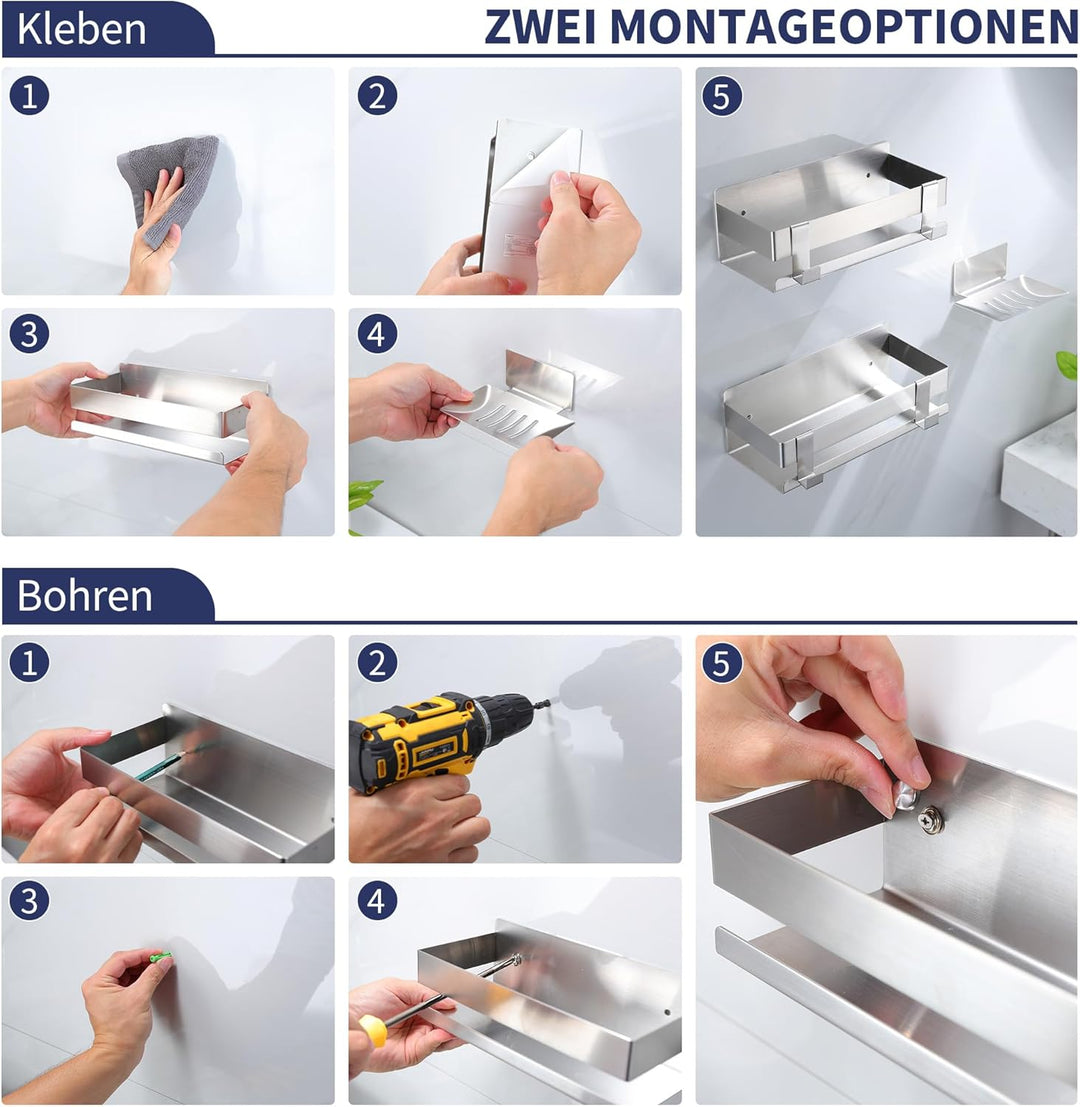 YIGII Duschablage ohne Bohren, 3 Stück Edelstahl Badezimmer Organizer mit Grosser Kapazität, Selbstk