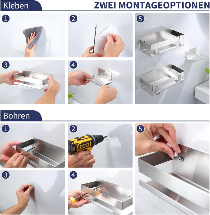 YIGII Duschablage ohne Bohren, 3 Stück Edelstahl Badezimmer Organizer mit Grosser Kapazität, Selbstk