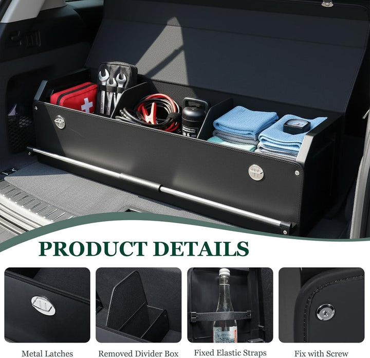 Kofferraum Organizer mit Deckel – Premium NAPPA-Leder, Tragbarer Push-Pull-Griff & Stabile Universal
