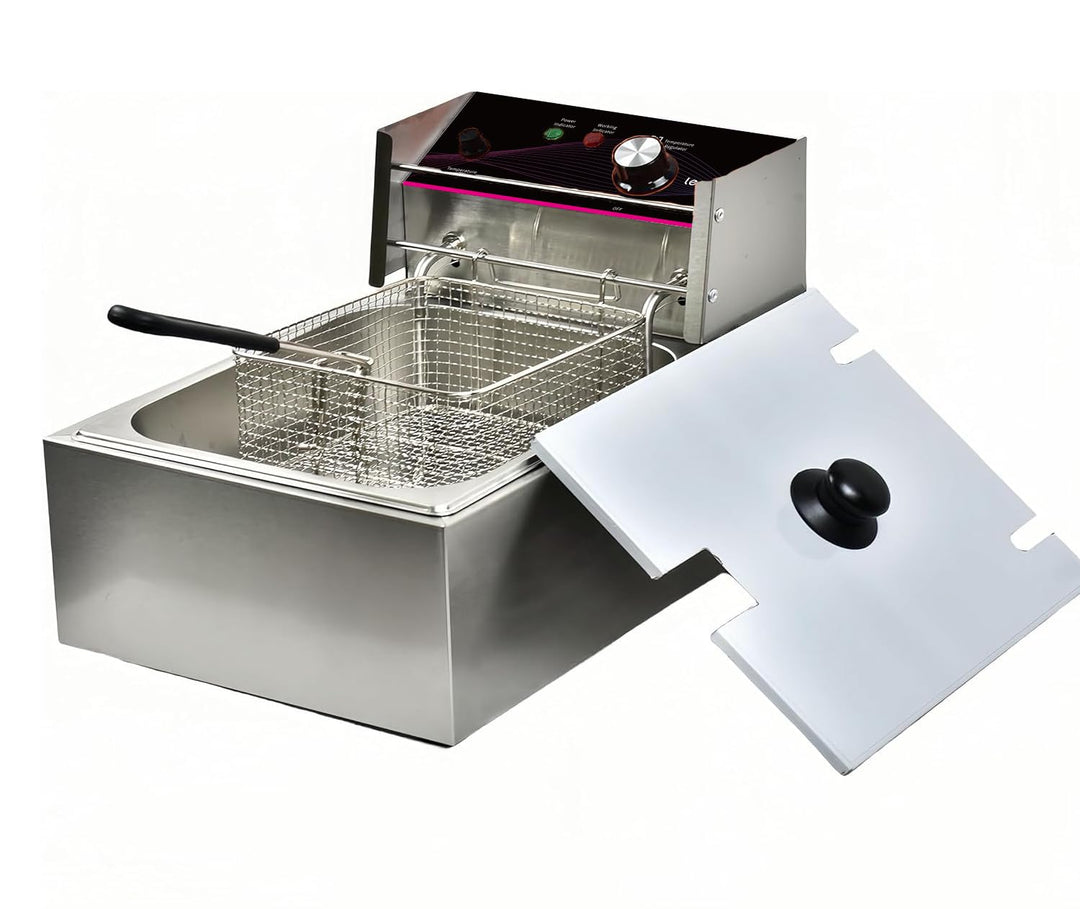 Fritteuse 6 Liter Edelstahl, Einstellbares Thermostat mit Sieb 2500W (6L), 6L