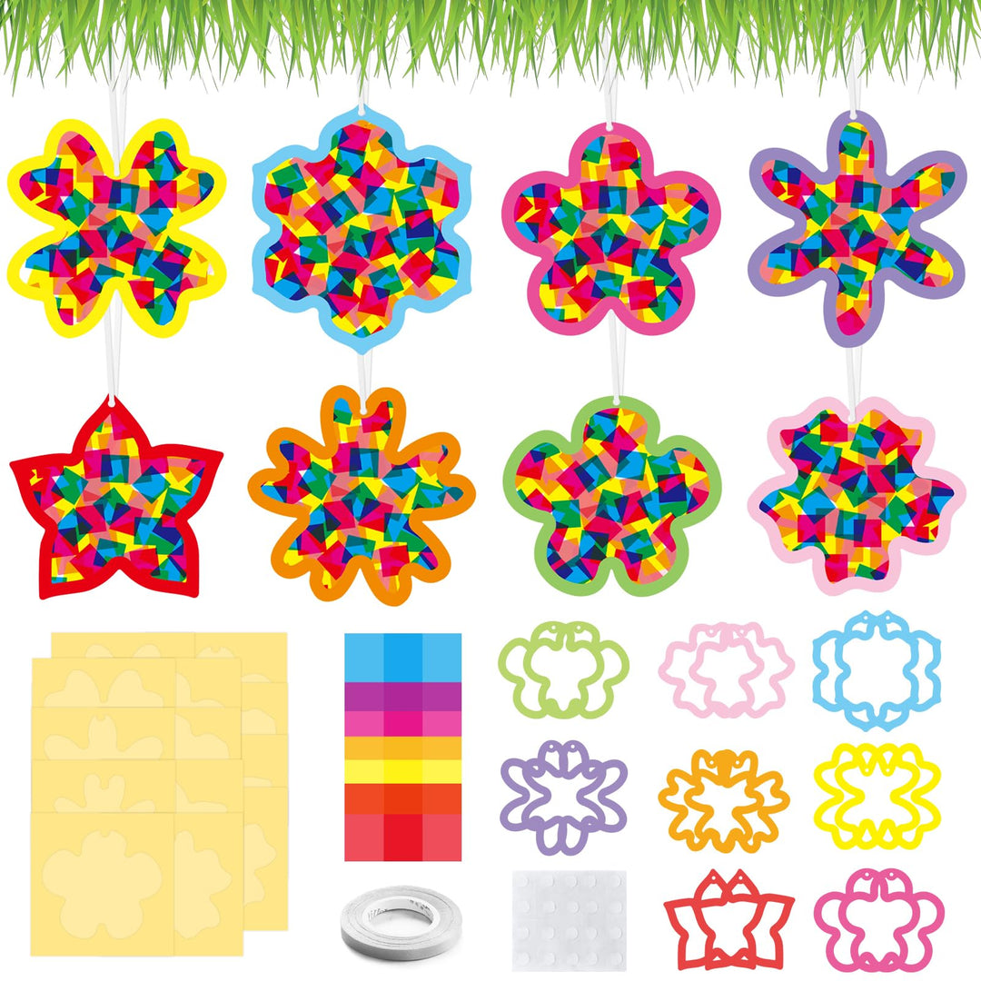 Bastelset Frühling Kinder,16 Stück Blumen fensterbilder basteln,Frühling Bastelset Farben,DIY fenste