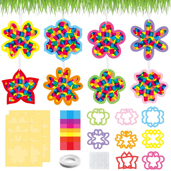 Bastelset Frühling Kinder,16 Stück Blumen fensterbilder basteln,Frühling Bastelset Farben,DIY fenste