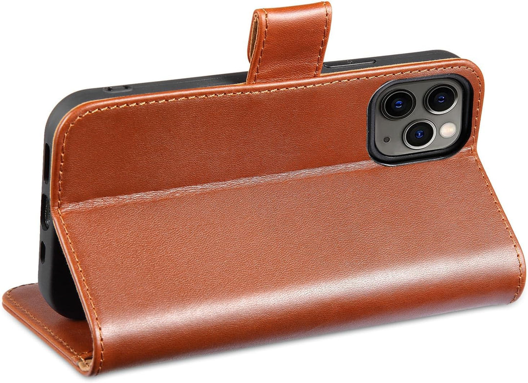 LENSUN Hülle für iPhone 11 Pro Echtleder, Handyhülle [Echtes Leder][Magnetverschluss Brieftasche][RF