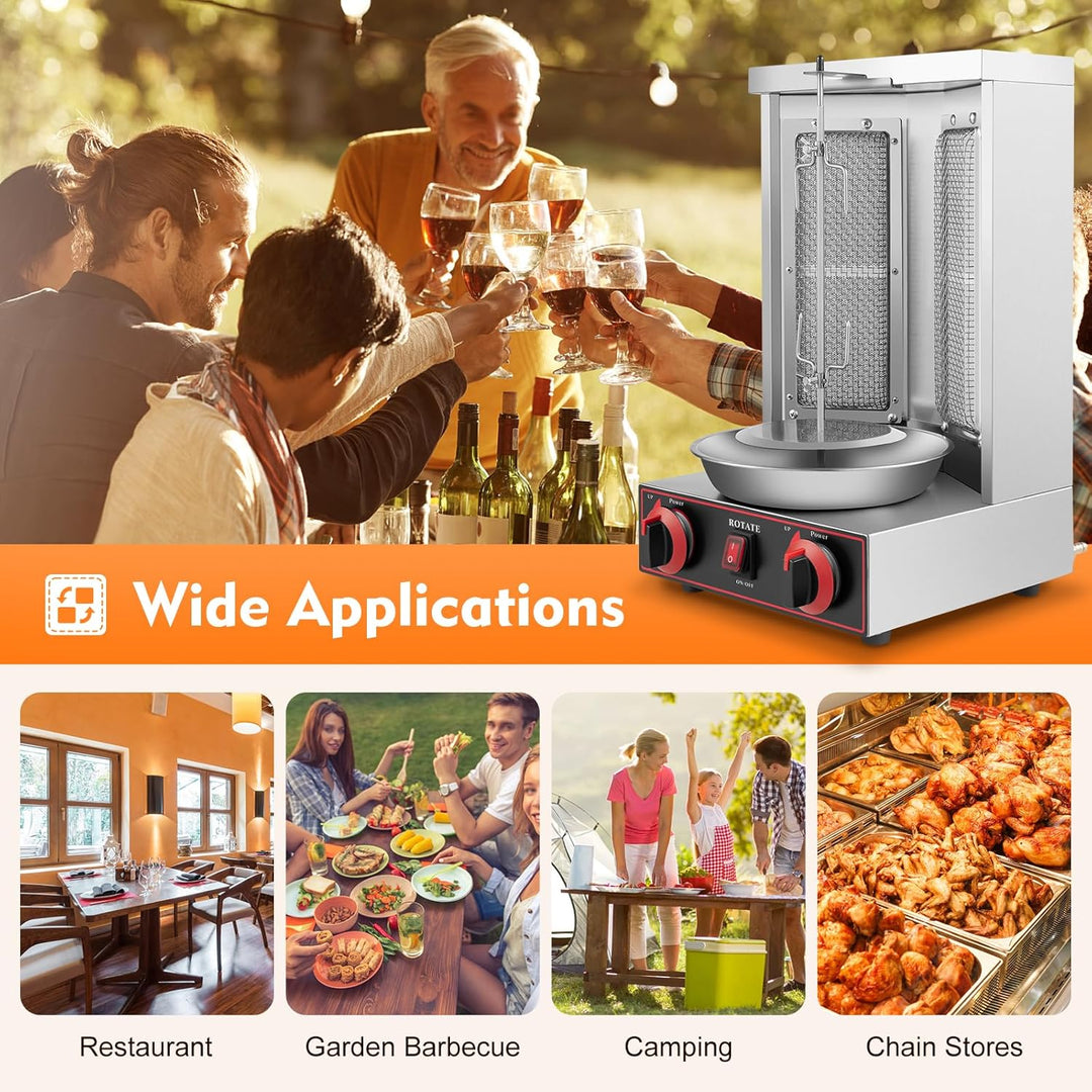 Gas Kebab Machine, 2 Brenner Kebap Grill, Vertical Gyrosgrill Grillofen mit Anti-Rutsch-Füsse, Elekt