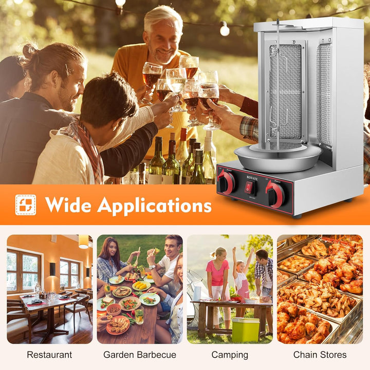 Gas Kebab Machine, 2 Brenner Kebap Grill, Vertical Gyrosgrill Grillofen mit Anti-Rutsch-Füsse, Elekt