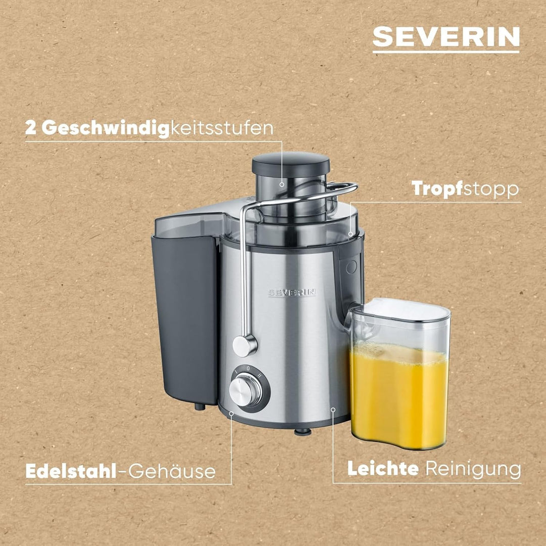 SEVERIN Entsafter, geräuscharme Saftmaschine für vitaminreiche Obst- und Gemüsesäfte, elektrische Sa