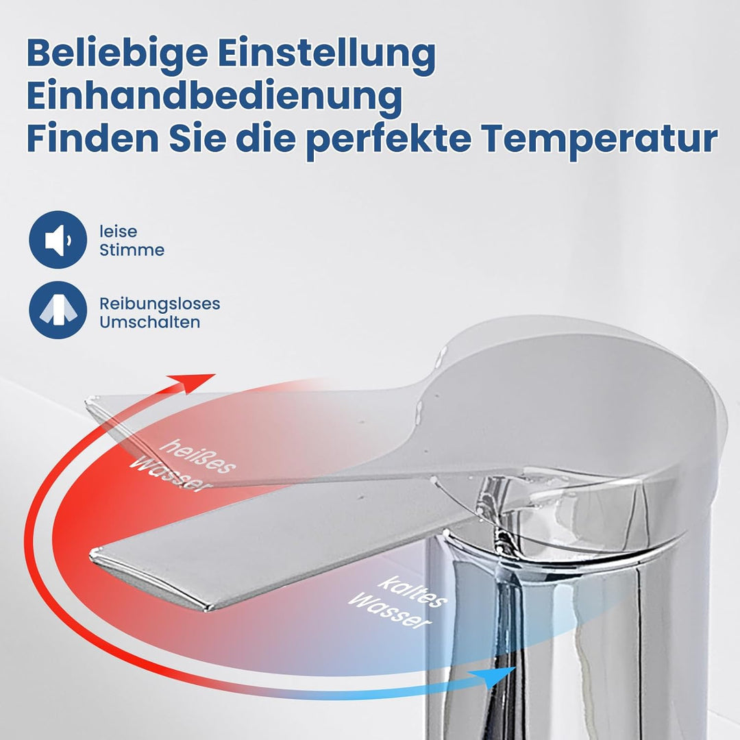 Wasserhahn Bad mit 3 Strahlarten ausziehbare Waschtischarmatur mit Ablaufgarnitur, Einhebelmischer A