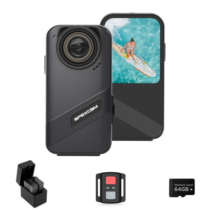 Apexcam K20 Touchscreen Action Cam 4K60FPS 48MP WiFi 8X Zoom EIS 20m Wasserdicht mit 64GB Sportskame