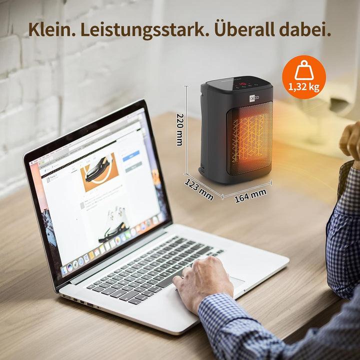 aeco EcoHeat Core 2000W Heizlüfter Energiesparend klein LED Touch ECO-Modus leise Mini Heater 24 Std